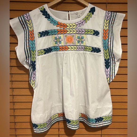 Cato Tops - Cato White Embroidered Boho Tunic with Multicolor Trim size XL